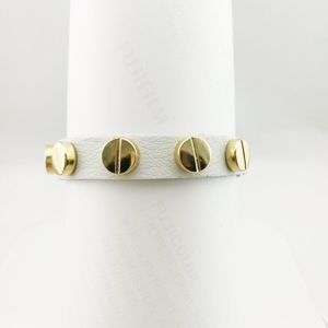 White leather and 14k gold plated stud bracelet